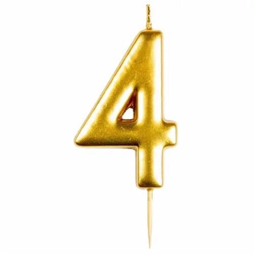 Casey 10cm Gold Numerical Birthday Candle Nr.4 - Nice Shape Made of Premium Quality Smokeless Wax