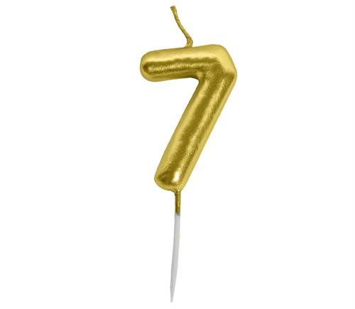 Casey 10cm Gold Numerical Birthday Candle Nr.7 - Nice Shape Made of Premium Quality Smokeless Wax