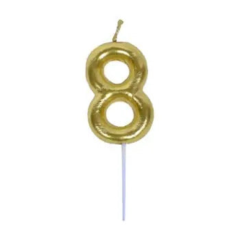 Casey 10cm Gold Numerical Birthday Candle Nr.8 - Nice Shape Made of Premium Quality Smokeless Wax