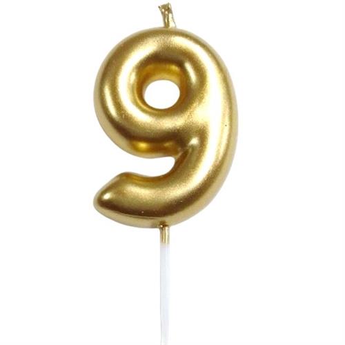 Casey 10cm Gold Numerical Birthday Candle Nr.9 - Nice Shape Made of Premium Quality Smokeless Wax