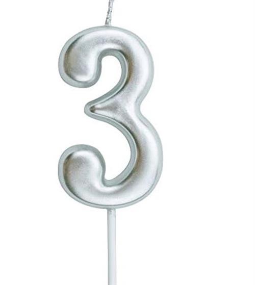 Casey 10cm Silver Numerical Birthday Candle Nr.3 Retail Packaging No Warranty