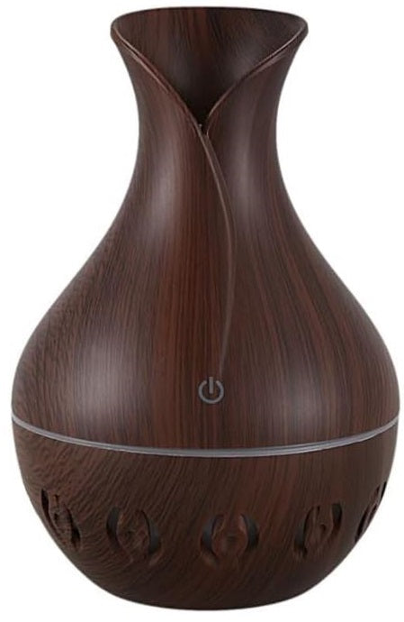 Casey Ultrasonic Aroma Humidifier Dark Hollow Wood Grain Finish With Creative Pattern Base