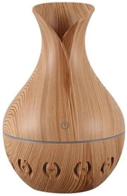 Casey Ultrasonic Aroma Humidifier Light Hollow Wood Grain Finish With Creative Pattern Base