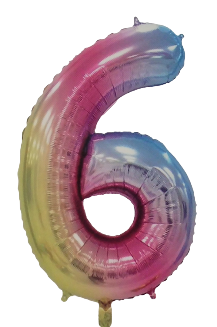 Casey 102cm Rainbow Balloon Number 6 - Retail Packaging No Warranty