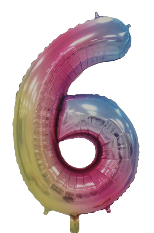 Casey 102cm Rainbow Balloon Number 6 - Retail Packaging No Warranty