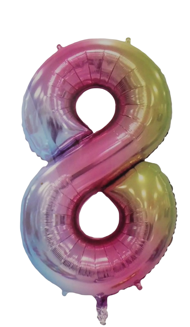 Casey 102cm Rainbow Balloon Number 8 - Retail Packaging No Warranty
