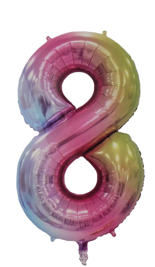 Casey 102cm Rainbow Balloon Number 8 - Retail Packaging No Warranty