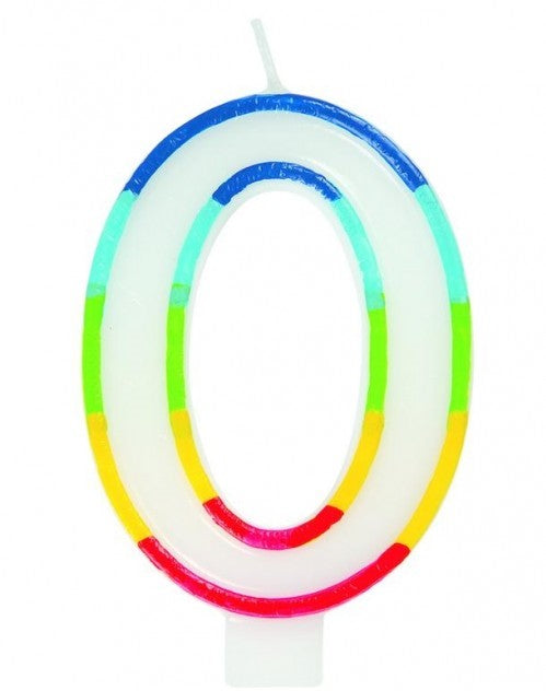 Casey 7cm Multicolor Numerical Birthday Candle Nr.0 - Vibrant Rainbow Design