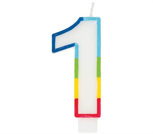 Casey 7cm Multicolor Numerical Birthday Candle Nr.1 - Vibrant Rainbow Design