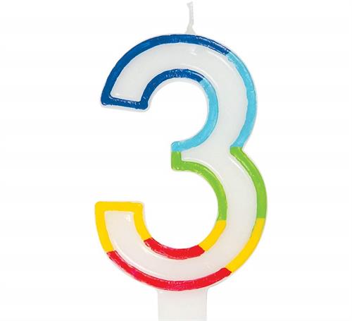 Casey 7cm Multicolor Numerical Birthday Candle Nr.3 - Vibrant Rainbow Design