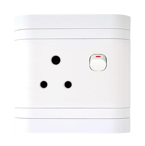 Lesco Single Three-Pin Wall Plug White H100xW100 - Switch