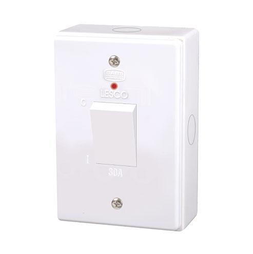 Lesco 2 Pole Surface Isolator Switch Vertical with LED Indicator Light - Complete with White Extension Box