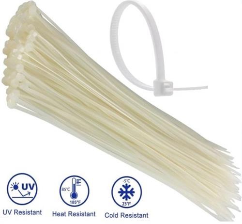 Noble 2.5 x 100mm Pack of 100 White Nylon Cable Ties - Self-Locking Design