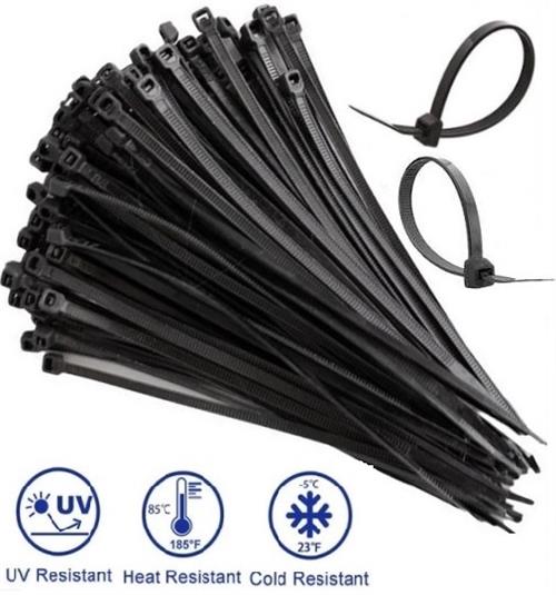 Noble 2.5 x 200mm Pack of 100 Black Nylon Cable Ties - Made from durable nylon