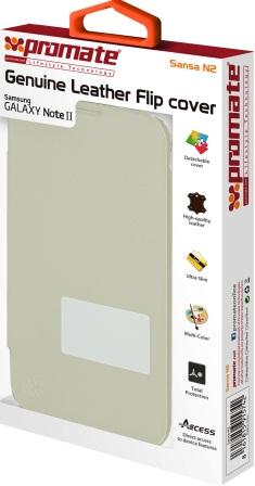 Promate Sansa-N2 Genuine Leather Flip cover for Samsung Galaxy Note II-White