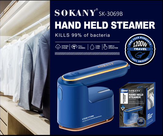 Sokany SK3069B Handheld Steamer Blue - 1200W power