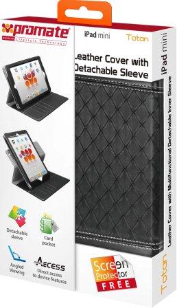 Promate Totan -Leather Cover with Multifunctional Detachable Inner Sleeve for iPad mini