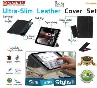 Promate Weave Ultra-Slim Leather Cover Set for iPad Air & iPhone 5/5s