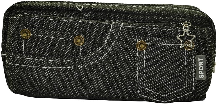 Brainware Black Denim Pencil Case - Two Zipped Compartments Case