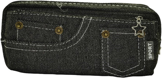 Brainware Black Denim Pencil Case - Two Zipped Compartments Case
