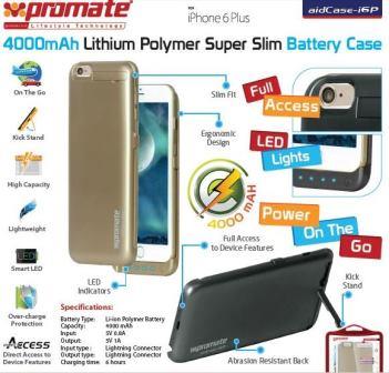 Promate aidCase-i6P 4000mAh Lithium Polymer Super Slim Battery Case - Gold