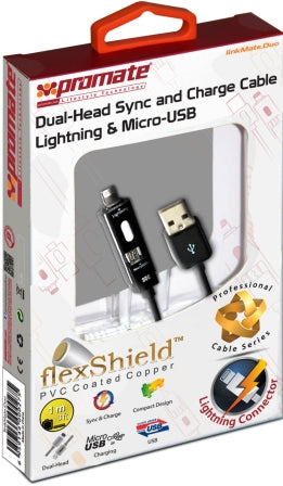Promate linkMate.Duo Dual-ended Charge and Sync cable for Apple Lightning and Micro-USB Devices