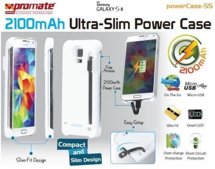 Promate Powercase S5 2100mAh Ultra-Slim Power Case For Samsung Galaxy S5 Colour: White