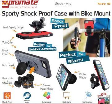Ridei5 iPhone 5 5s Protective Case with Bike Stand - Shockproof rubberized case with detachable bike mount