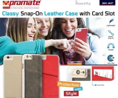Promate Slit-i6P Classy Snap-On leather case with card slot - Grey