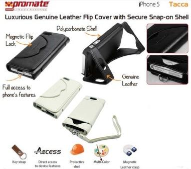 Promate White Tacca iPhone 5 Luxurious Genuine Leather Flip Cover