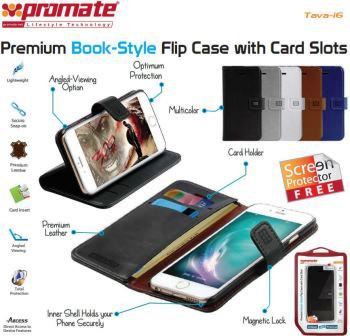 Promate Tava-i6 Premium Book-Style Flip Case with Card Slot for iPhone 6 Colour: Black