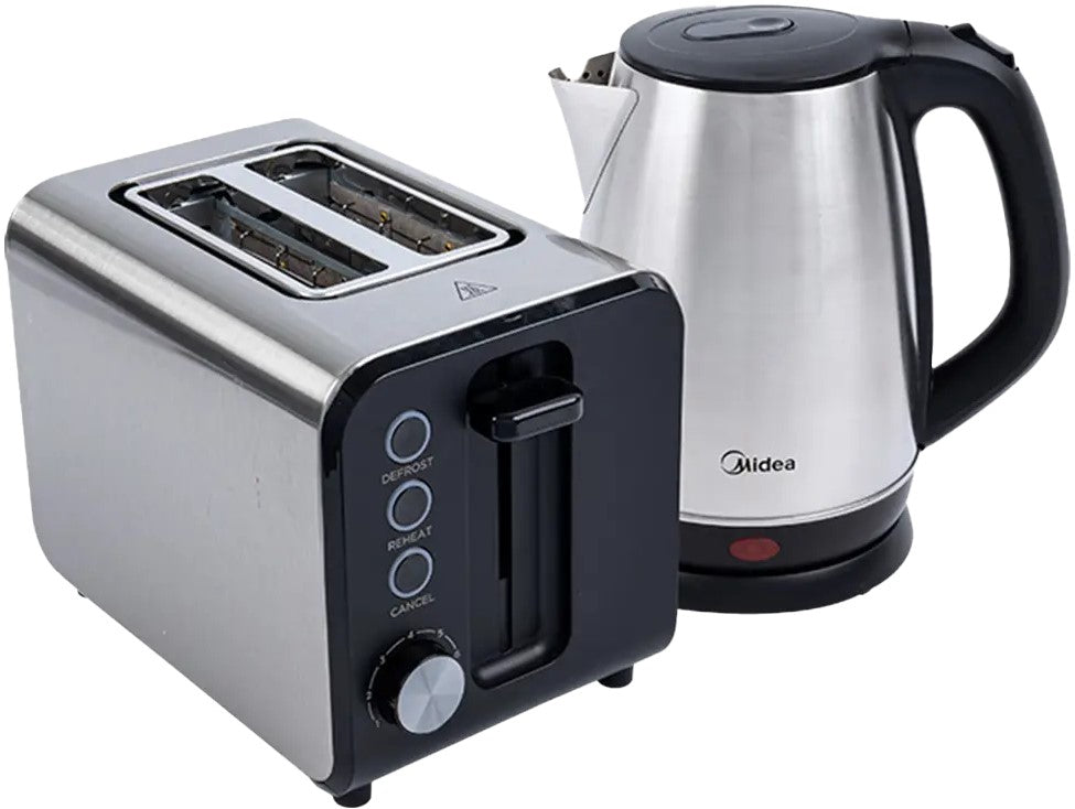 Midea Deluxe Stainless Kettle and 2 Slice Toaster Breakfast Pack - 1500W Kettle Power