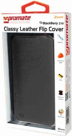 Promate Black Zemi BlackBerry Z10 Classy Leather Flip Cover