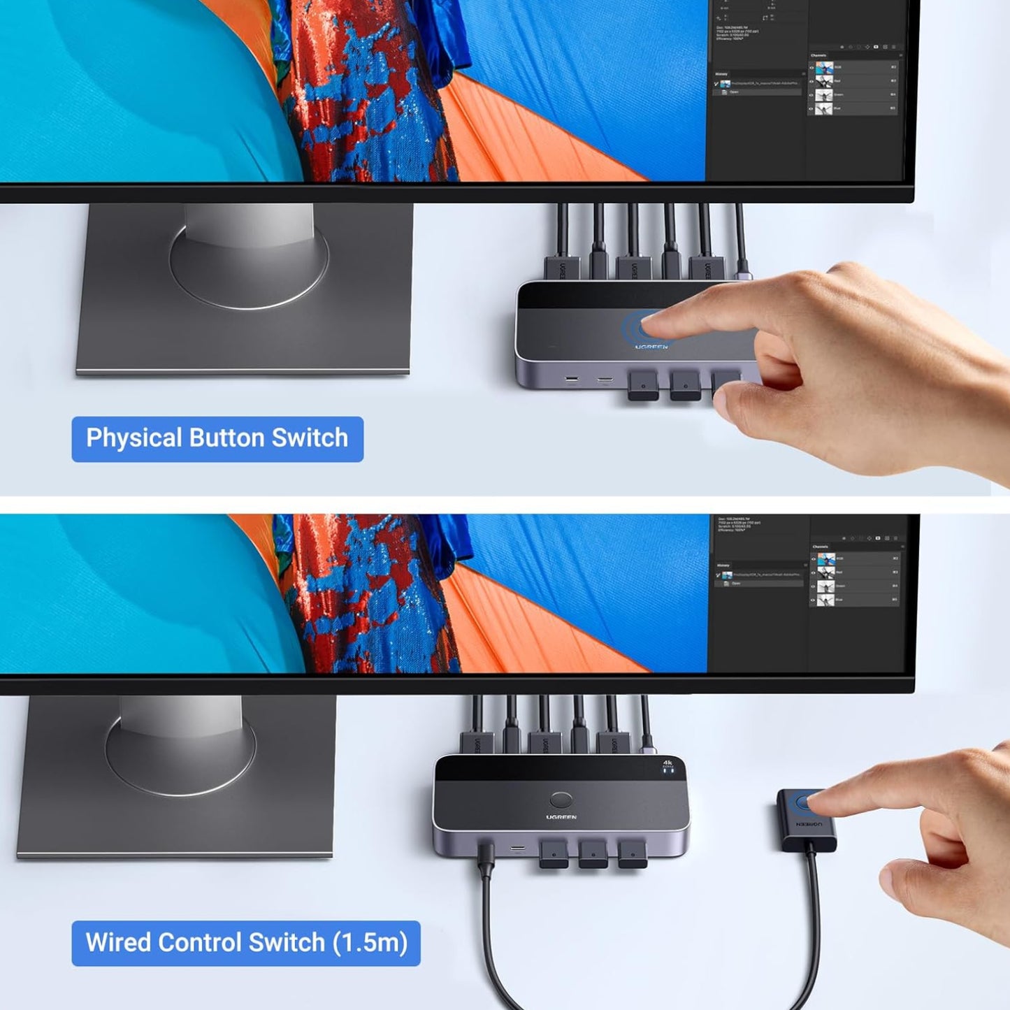 Ugreen 4K@60Hz HDMI KVM Switch (2 In 1 Out)-Grey - alternate product view 3