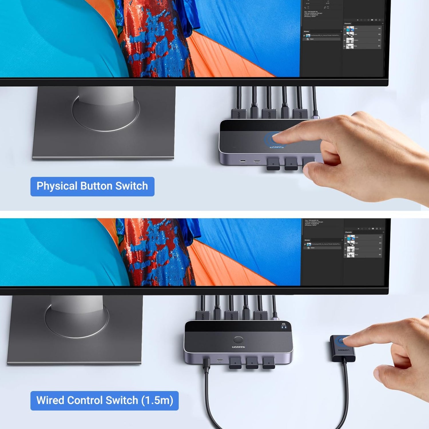Ugreen 4K@60Hz HDMI KVM Switch (2 In 1 Out)-Grey - alternate product view 3