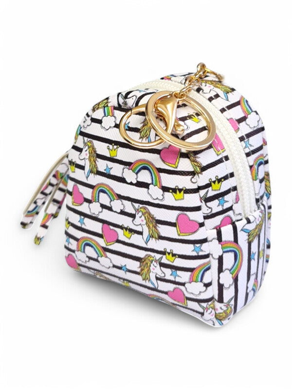 KIDS COIN PURSE Keyring - Unicorns - WHITE - ±9×8×4 Cm