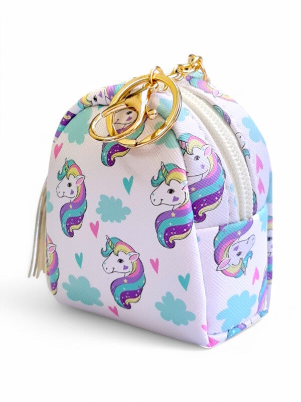 KIDS COIN PURSE Keyring - Unicorns - WHITE - ±9×8×4 Cm