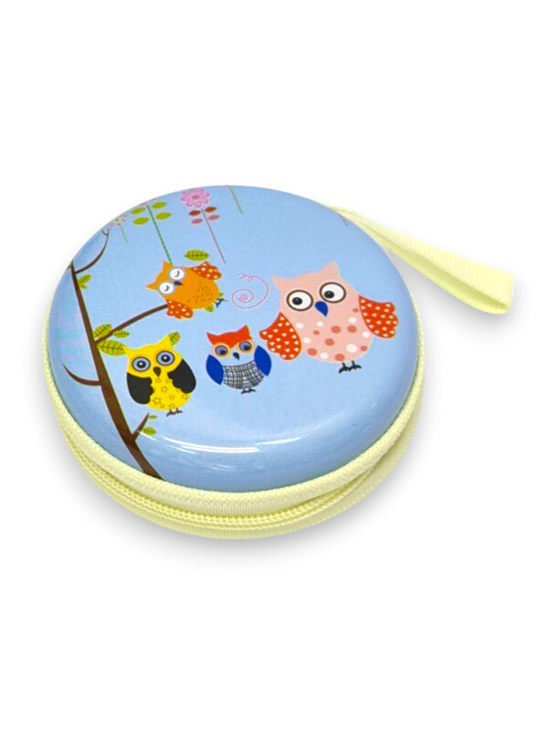 KIDS COIN PURSE - OWLS - BLUE - Plastic PURSE WITH ZIP - ±7×3 Cm