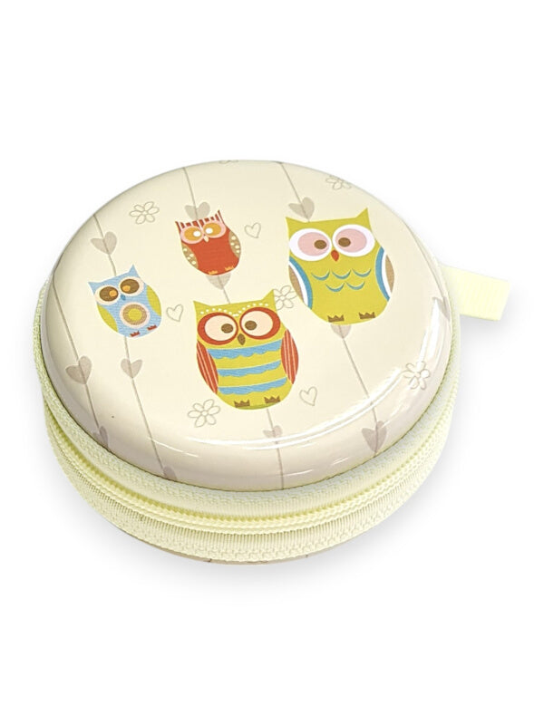 KIDS COIN PURSE - OWLS - LIGHT GREY - Plastic PURSE WITH ZIP - ±7×3 Cm