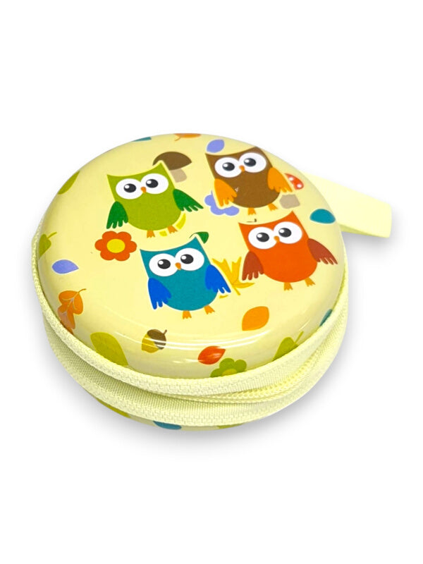 KIDS COIN PURSE - OWLS - Yellow - Plastic PURSE WITH ZIP - ±7×3 Cm