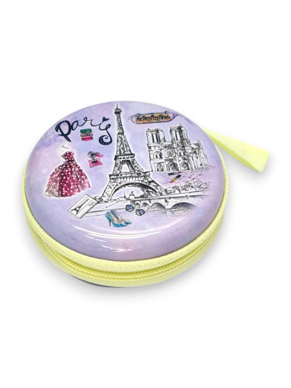 KIDS COIN PURSE - Eiffel TOWER - Purple - Plastic PURSE WITH ZIP - ±7×3 Cm