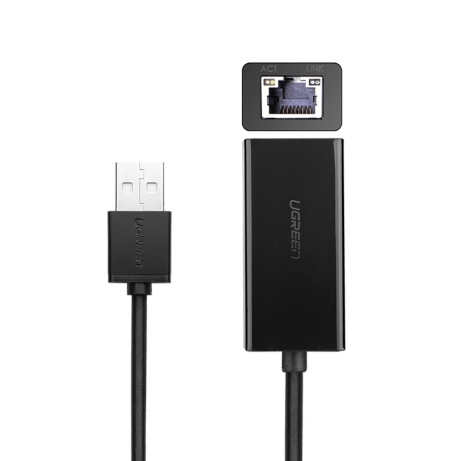 Ugreen CR110 Ethernet Adapter - USB 2.0 to RJ45 - Black - alternate product view 2