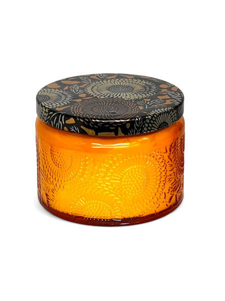 Scented Candle IN GLASS JAR WITH Patterned TIN LID - Orange JAR