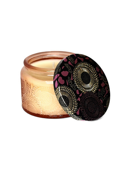 Scented Candle IN GLASS JAR WITH Patterned TIN LID - PEACH JAR - Image 2