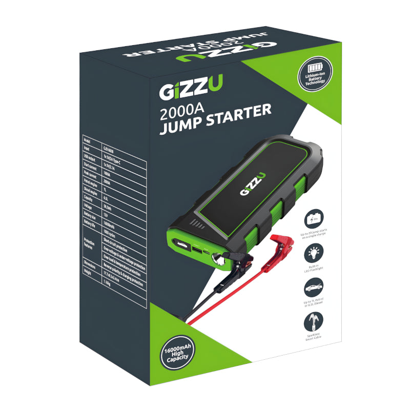 Gizzu 2000A Jump Starter 16000mAh - Black - alternate product view 5