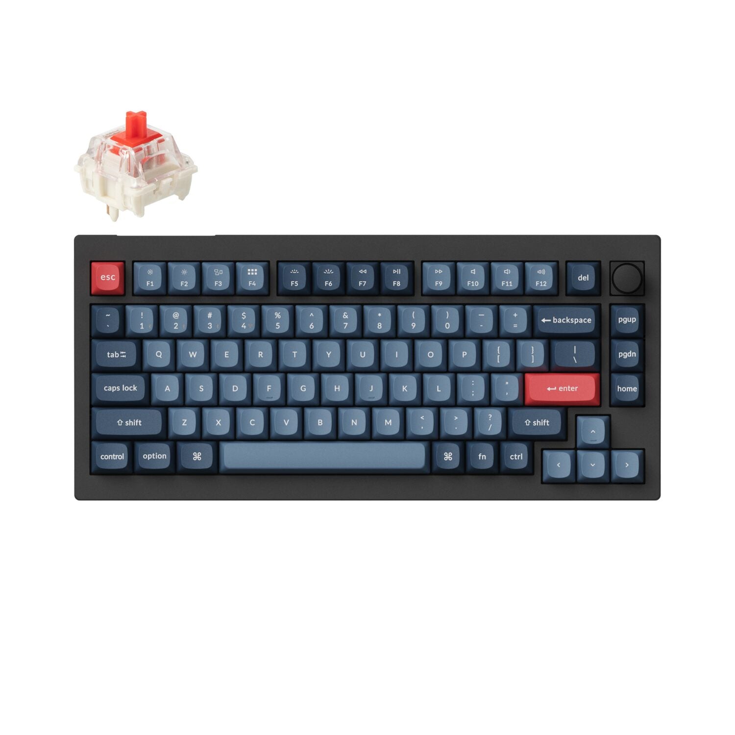 Keychron V1 Max QMK/VIA Wireless Custom Mechanical Keyboard - RED Switches - Black