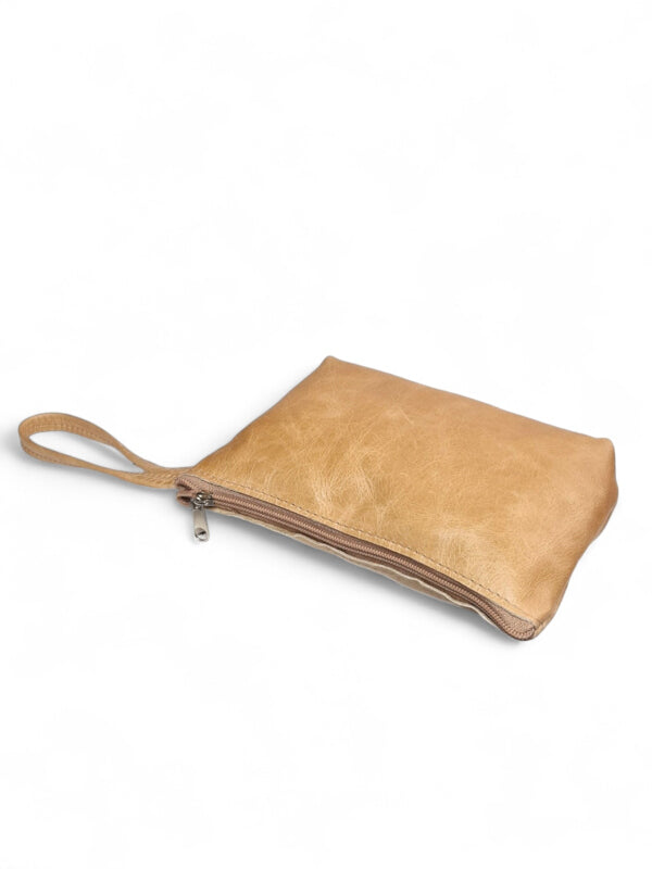 Leather Cosmetic PURSE - BEIGE ±13×21 Cm