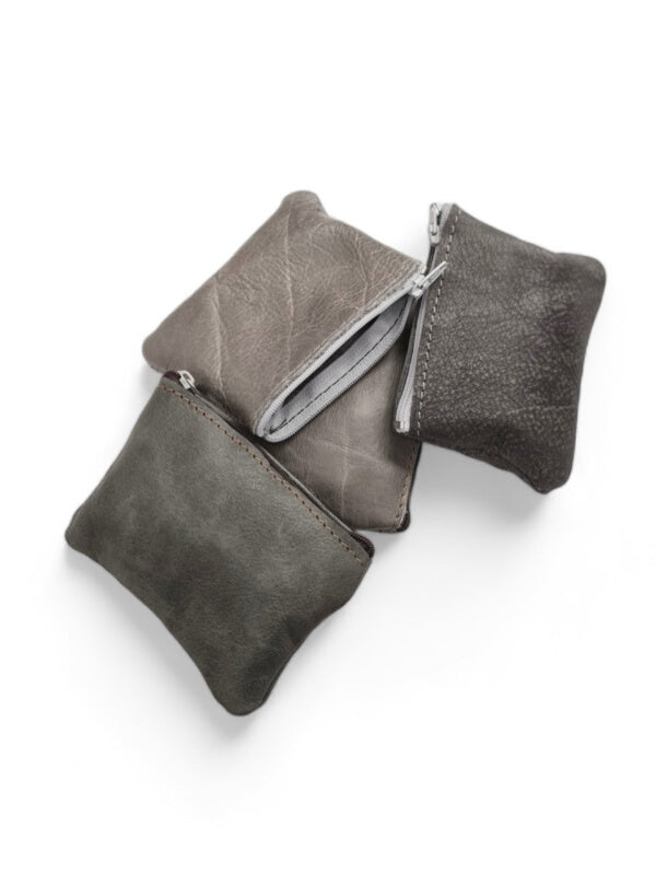 Leather PURSE Single ZIP - SMALL - GREY - Length 11 Cm - Height 8 Cm