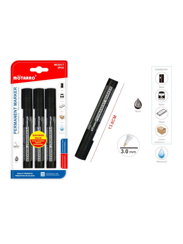 Motarro Permanent Marker - BLACK - 3 Mm - 3-Piece (MC031 - 7)