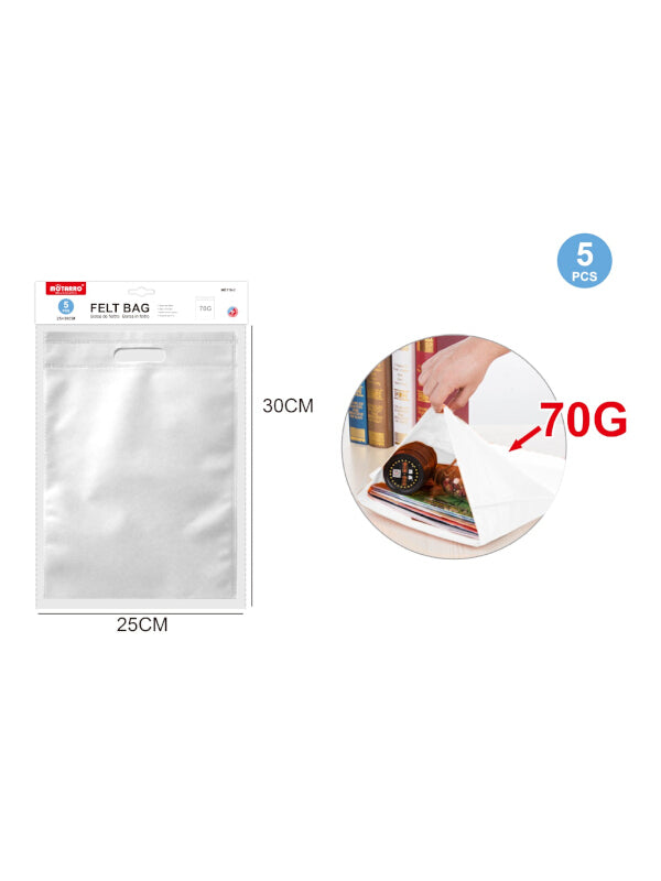 Motarro FELT BAG - WHITE - 25x30 Cm - 70 G - 5-Piece (ME119 - 2)